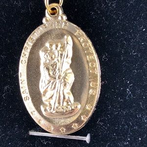 14KT Gold electroplat St Christopher Medal & chain